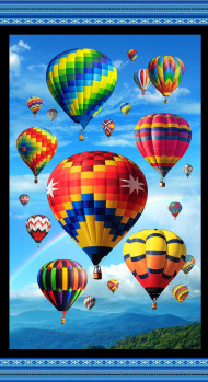 Hot Air Balloons Up in the Air Quilting Fabric Panel