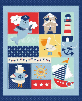 Ahoy Matey Seal Lighthouse Pelican Quilting Fabric Panel 