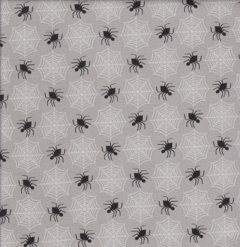 Black Spiders Grey Quilting Fabric