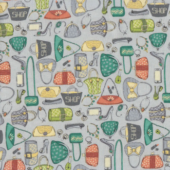Ladies Handbags Accessories on Grey Girls Night Out Quilting Fabric