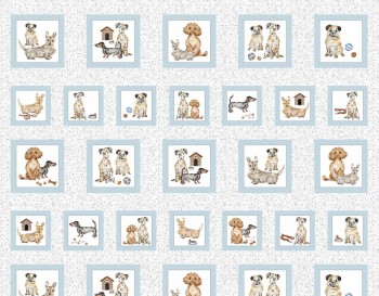 Dogs in Squares Pooch Portraits Quilting Fabric Panel