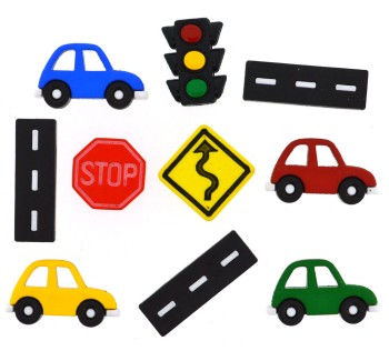 Cars Traffic Lights Signs On The Road Again Kids Boys Shank Buttons