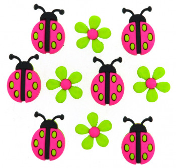Ladybirds and Green Daisies Ladybug Girls Kids Shank Buttons 