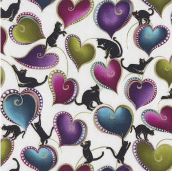 Catitude Love Hearts Quilting Fabric