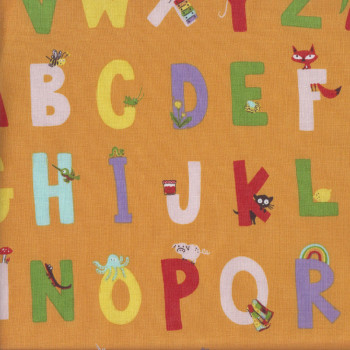 Alphabet on Orange Kinder Kids Quilting Fabric