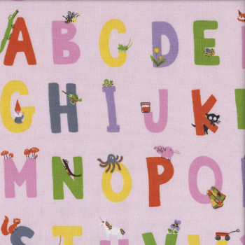 Alphabet on Pink Kinder Kids Quilting Fabric