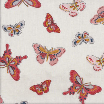 Peach Butterflies on White Quilting Fabric
