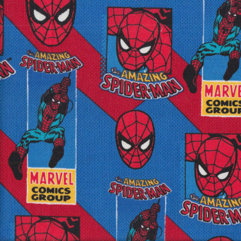Amazing Spiderman on Red Blue Boys Licensed Quilting Fabric