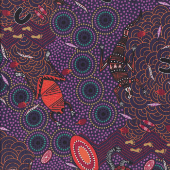 Australian Indigenous Aboriginal Around Waterhole Purple by Nambooka Quilting Fabric