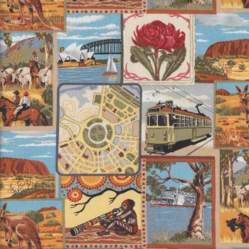 Australian City Icons Aussie Outback Quilting Fabric