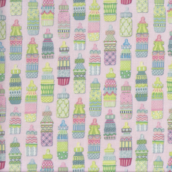 Baby Sprinkles Cute Bottles on Pink Quilting Fabric
