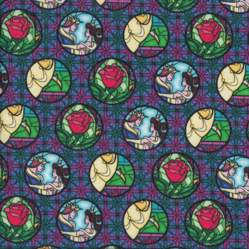Beauty and The Beast Red Roses on Purple Licensed Quilting Fabric