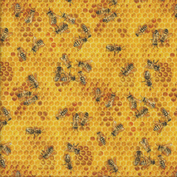Bees on Yellow Honeycomb Quilting Fabric