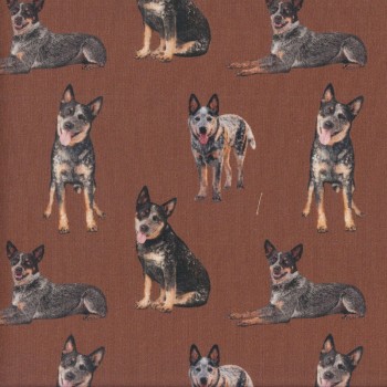 Blue Heelers on Brown Dogs Merino Muster Farm Quilting Fabric
