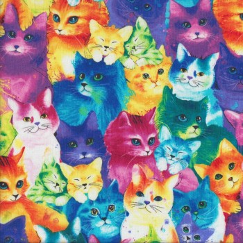 Bright Painted Cats Quilting Fabric