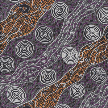Australian Indigenous Aboriginal Bush Camp Purple by A.Napanangka Quilting Fabric