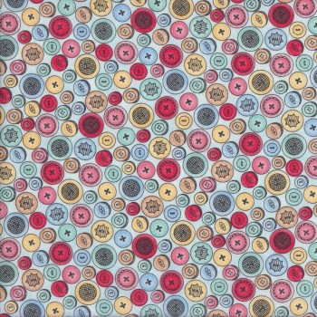 Cute Buttons on Blue Measure Twice Sewing Quilting Fabric