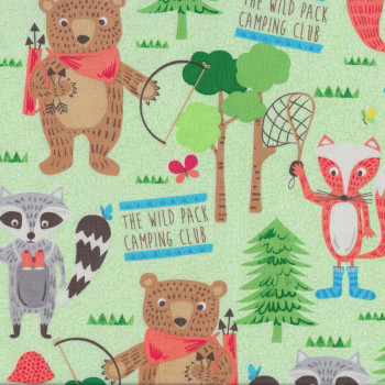 Camping Club Green Quilting Fabric