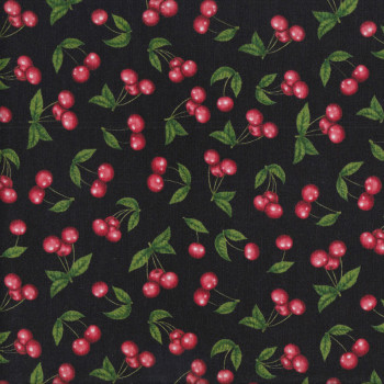 Red Cherries on Black Home Quilting Fabric