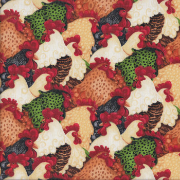 Roosters Chickens Country Farm Raised Birds Quilting Fabric