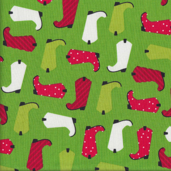 Christmas Boots on Green Quilting Fabric