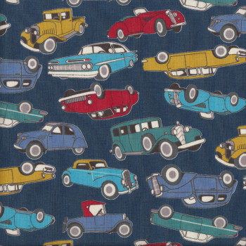 Old Classic Cars on Navy Quilting Fabric