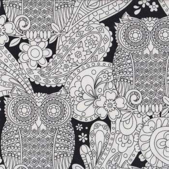 Owls on Black Color Quilting Fabric
