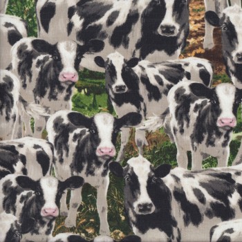 Black and White Cows Farmyard Animal Country Quilting Fabric