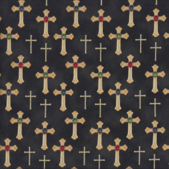 Crosses Stones on Black Quilting Fabric