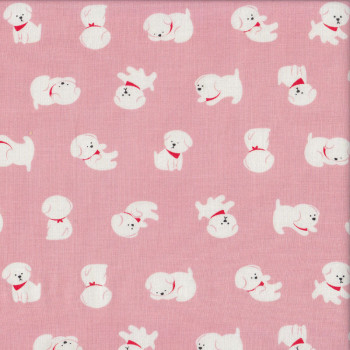 Cute White Dogs on Pink Pet Quilting Fabric