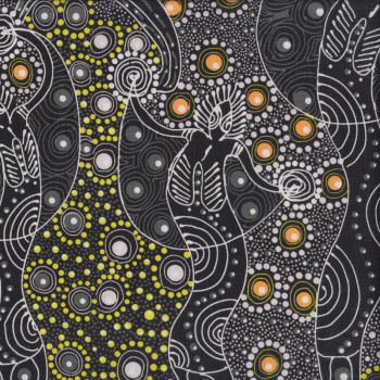 Australian Indigenous Aboriginal Dancing Spirit Black By C. Wallace Quilting Fabric