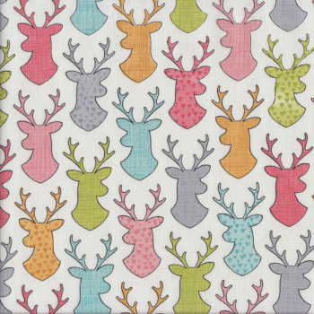 Deer Silhouettes on White Stag Buck Quilting Fabric