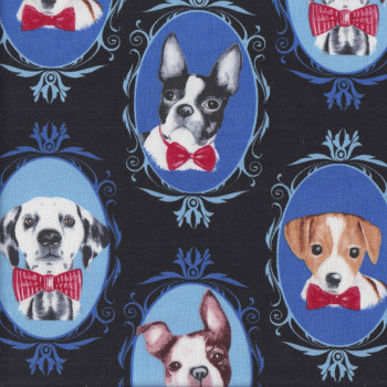 Dogs in Frames on Black Dalmatian Boston Terrier Pet Animal Quilting Fabric