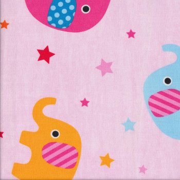 Cute Elephants Stars on Pink Kids EXTRA WIDE Quilting Fabric