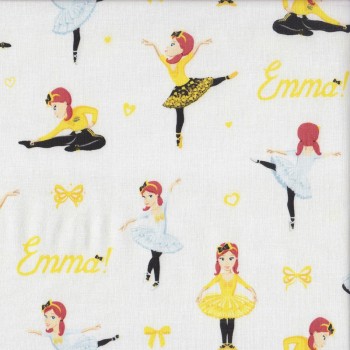 The Wiggles Emma Ballet Bows Hearts on White Girls Licensed Quilting Fabric