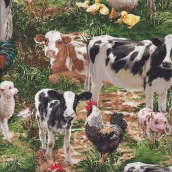 Cows Chickens Pigs Sheep Farmyard Animals Quilting Fabric