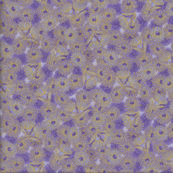 Australian Sun Purple Gumnut Flowers with Gold Metallic Quilting Fabric