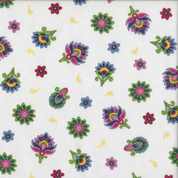 White Imperial Paisley Floral Quilting Fabric