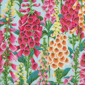 Beautiful Foxgloves Flowers on Light Blue Flowers Quilting Fabric