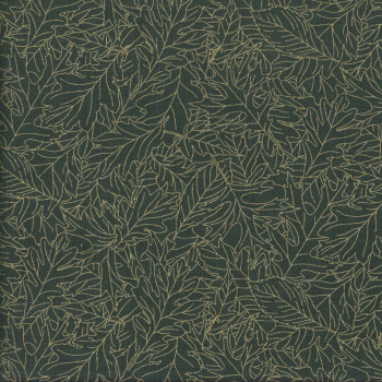 Leaves with Metallic Gold on Dark Green Christmas Quilting Fabric