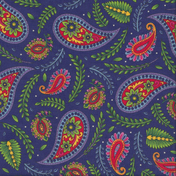 Imperial Paisley Ferns on Purple Blue Quilting Fabric