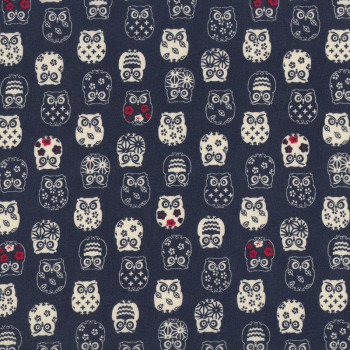 Japanese Owls on Navy Asian Oriental Quilting Fabric Quilting Fabric