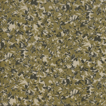 Green Leaves on Khaki Camouflage Quilting Fabric