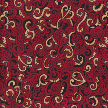 New Zealand Maori Moko Red Black and Tan Quilting Fabric