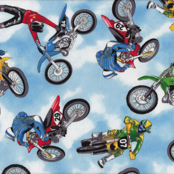 Dirt Bikes Riders Motocross Extreme Sport Motorbikes Boys Quilting Fabric