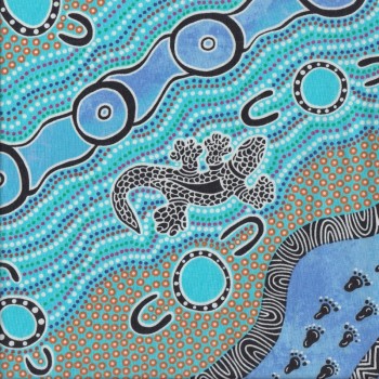 Australian Indigenous Aboriginal Mulaka Hunting Blue by Heather Kennedy Quilting Fabric