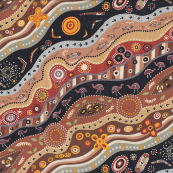 Australian Aboriginal Mullawa Boomerang Quilting Fabric