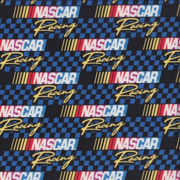 Nascar Racing Blue Checkered Design Quilting Fabric