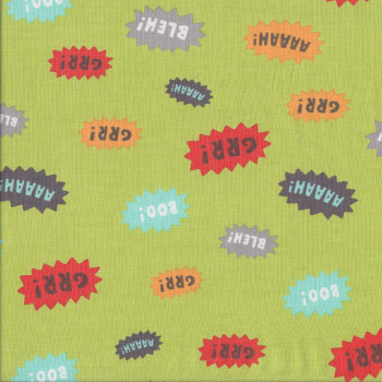 Noisy Grr Boo Words on Green I Want A Monster Kids Quilting Fabric