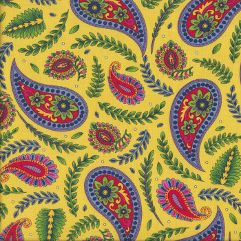 Imperial Paisley Ferns on Yellow Quilting Fabric